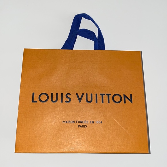 New auth Louis Vuitton Paris gift shopping paper package bag logo blue ribbons - Picture 1 of 6
